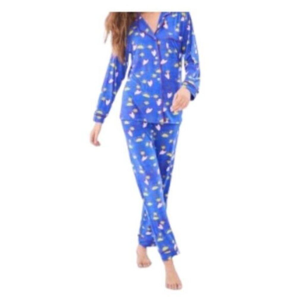 Stripe and Stare Moon Long Sleeve Pajama Set Multicolor Medium NWT